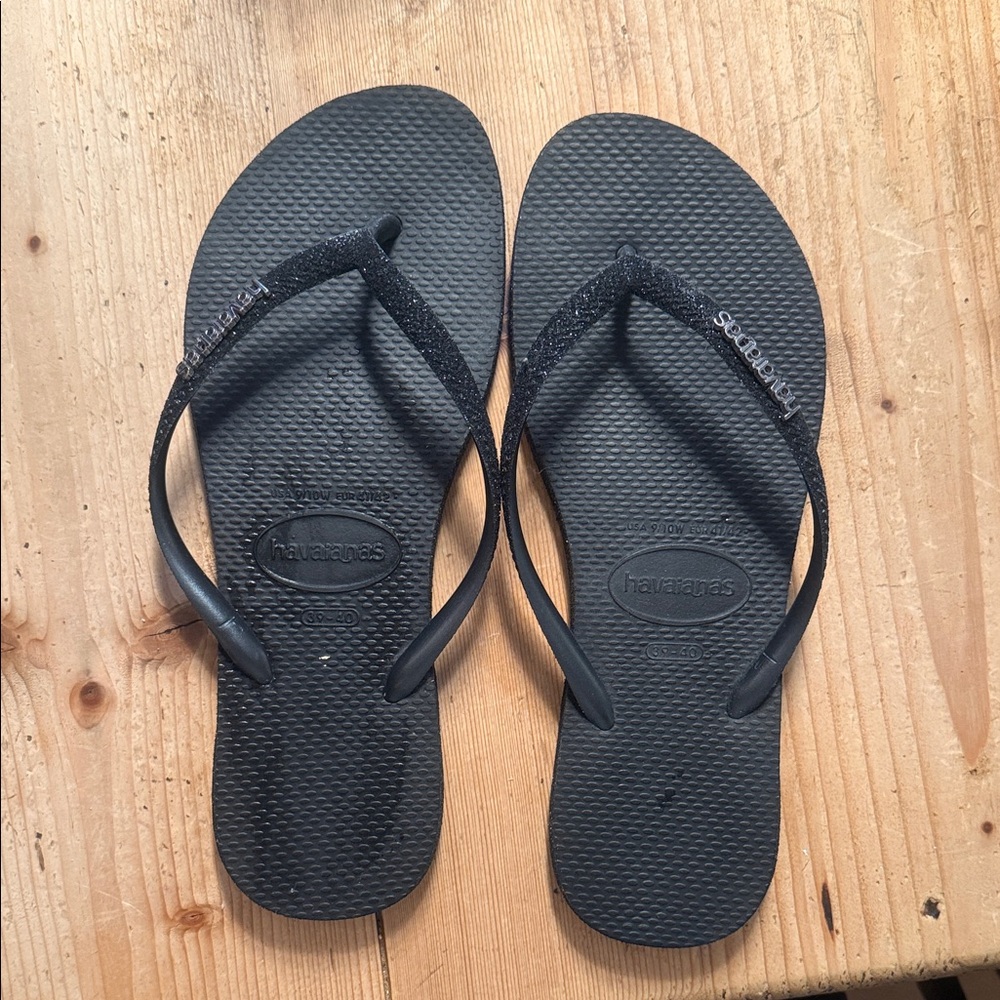 Havaianas Black Sparkle Slim Flip Flops